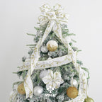 MEEDEE Gold & Silver Christmas Ribbon - 2.5 Inch White Satin with Glittery Bows Pattern - 10 Yards Wired Ribbon for Tree, Garlands & Toppers