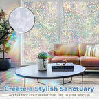 DOWELL Window Privacy Film Rainbow Film, Stained Glass Decorative Sticker, Static Cling Non-Adhesive Glass Clings, Sun Blocking Heat Control Window Coverings for Home Door, 35.4" x 78.7"
