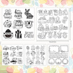 Whaline 5 Sheet Easter Clear Stamps Bunny Rabbit Egg Gnome Words Silicone Transparent Stamps Border Rubber Stamp Cards for DIY Crafts Card Making Scrapbooking Album Supplies