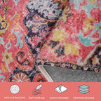 Lahome Bohemian Floral Medallion Runner Rug - 2x6 Hot Pink Hallway Runner Laundry Mat, Machine Washable Non-Slip Soft Indoor Carpet for Bathroom Bedside Basement Camper Home Decor, Fuchsia/Multi