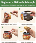 PieceRelax 3D Puzzle Jar 64 Plastic Pieces for Adults - Live Cozy - Wooden Lid Container for Kitchen Dining Study Living Room No Glue Requied Small [BC1021]