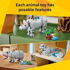 LEGO Creator 3 in 1 Wild Animals: Majestic Rhino with Birds Pretend Play Toy for Kids - Safari Toy Building Set for Girls & Boys, Ages 9+ - Build 3 Animals in 1 Kit - Gift for Birthdays - 31171