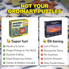Odd Pieces Jigsaw Puzzles 1000 Pieces - Magic Mystery Story Secret Ending Puzzle - Perfect Game Night for Adults & Kids - Funny Space Cartoon Theme (AstroGastro)