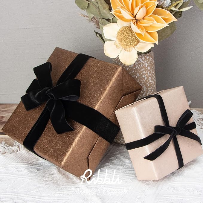 Ribbli Polyester Black Velvet Ribbon,1Inch,10-Yard Spool,Use for Choker,Gift Wrapping,Floral Bouquets, Boutonnieres