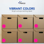 Perco Fluorescent Pink 3-Inch Round Circle Dot Sticker Labels - Multi-Roll Pack (3 Rolls, 500 Labels Each) - Permanent Adhesive, Vibrant Colors, Strong Hold - Perforated for Easy Use - Made in USA