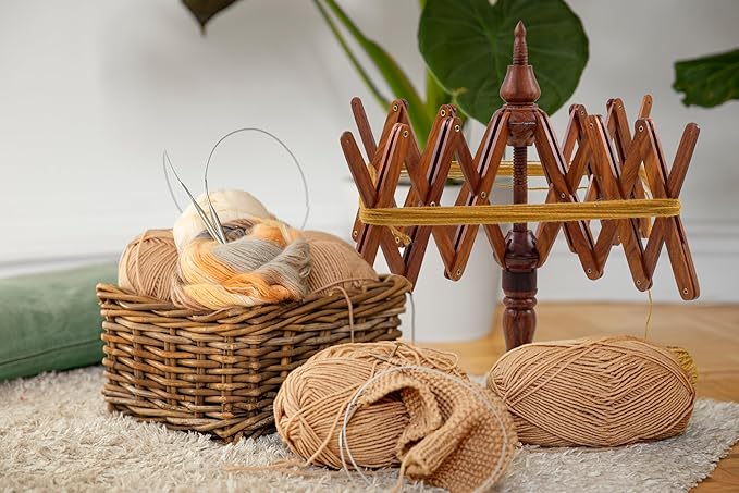 Nagina International's Yarn Swift Umbrella Table Top Yarn Winder | Hand Operated Ball Winder Holder | Knitting Tool for Swift Winding Lines, Laces Yarns & Fiber (Rosewood)