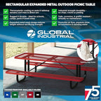 Global Industrial 6’L Rectangular Picnic Table, Expanded Metal, Blue Thermoplastic Coating, Attached Benches, 1-1/2” Umbrella Pole Hole, Outdoor-Rated, 1000 lb Capacity, 72” x 30” Tabletop