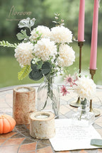 Floroom Artificial Dahlia Flowers 25pcs Real Looking Cream Foam Fake Roses with Stems for DIY Wedding Bouquets Bridal Shower Centerpieces Floral Arrangements Party Tables Home Decoration