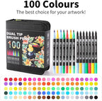 Dual Tip Markers, Double Brush Art Markers Set with Fine Tip and Brush Tip for Adult Coloring Book, Hand Lettering, Calligraphy & Drawing, Art Supplies Kit for Kids and Adults (100 Colors)
