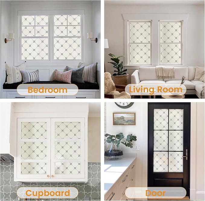 DKTIE Geometric Art Stained Glass Window Film Bathroom Window Privacy Film Frosted Glass Static Clings Non Adhesive with Installation Tools, Modern Home Improvement Style (S119, 17.7'' x 78.7'')