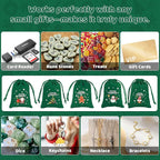 Tapleap Christmas Bags with Drawstring - 50Pcs 3x4 Green Velvet Coth for Wrapping Christmas Party Favors or Gifts for Friends, Children, Customers