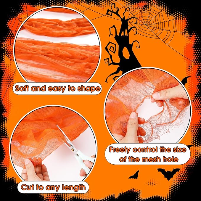 Boao Halloween Cheese cloth 85 x 197 Inch Orange Cheesecloth Roll for Crafts Large Cotton Muslin Gauze Fabric for Halloween Outdoor & Indoor Spooky Decoration