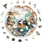 KAAYEE Wooden Puzzles for Adults, 3D Visual Effect Chinese Landscape Painting Wooden Jigsaw Puzzle Unique Shape Wood Puzzle Adult, 3D Effect Flat Puzzle Birthday Family Games (S-8.5 * 8.5 in-100pcs)