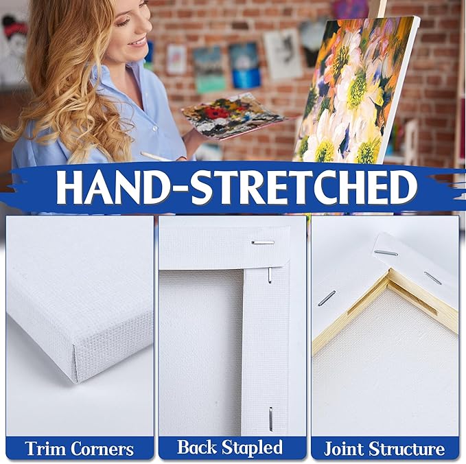 4 Packs Blank Canvases for Painting with 8x10in,11x14in(2 of Each), Stretched Canvases for Acrylics, Oils & Other Painting Media, 100% Cotton, 5/8 Inch Profile of Super Value Canvas Pack