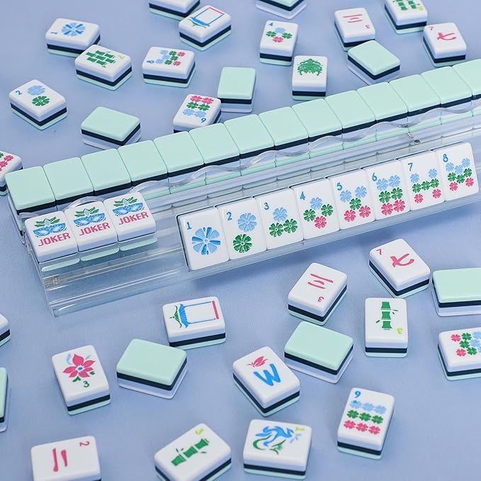 American Mahjong Tile Set with160 Acrylic 4 Layer Engraved Mahjong Tiles, Mahjong Tiles Bag and Accessories