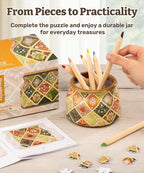 PieceRelax 3D Puzzle Jar 64 Plastic Pieces for Adults - Sweetness of Strawberry Wooden Lid Container for Kitchen Dining Study Living Room No Glue Requied Small [BC1026]