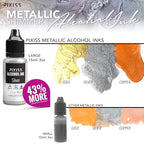 Metallic Alcohol Ink Set - Gold, Silver, Gunmetal, Copper, Pearl with Extreme Shimmer - Large 0.5 Ounce Inks