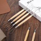 6Pcs Double-Sided Clay Sculpting Tools Clay Sculpting Tools Clays Wire Loop Sculpture Set Wooden Handle Ribbon Clays Tool Pottery Trimming Tool for Ceramic Wax Carving Ceramic Modeling