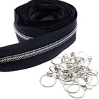 Leekayer Silver Metallic Nylon Coil Zippers by The Yard Bulk 10 Yards Navy Black with 25pcs Silver Sliders for DIY Sewing Tailor Craft Bag