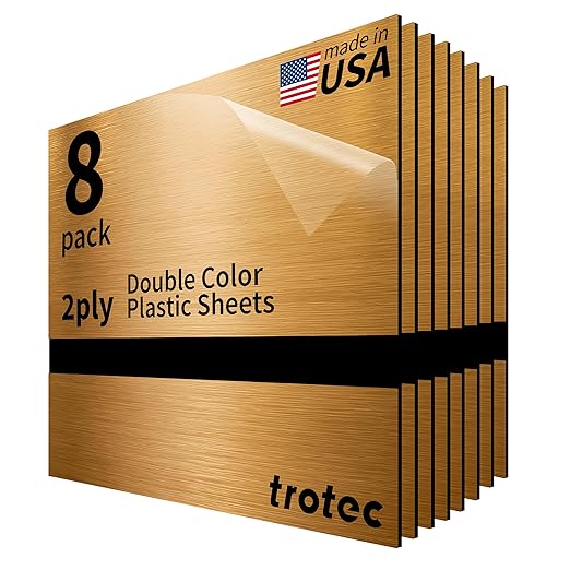 Trotec | Metallic Looking Acrylic Sheet | 12"x12"x1/16, 8 Pcs | Brushed Brass/Black | Metallic Finish - Scratch Resistant for Laser Engraving & Cutting,Printing,Glowforge,Name Plate | USA Made