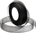 Black Ribbon for Gifts Wrapping, 1 inch 50Yard Sheer Organza Ribbon, Gift Wrap Chiffon Ribbons for Halloween, Fathers Day, Wedding, Party Decoration, Hair, Crafts, Flower Bouquet