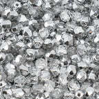 1.8 oz (50g, Approx. 600pcs) of Faceted Fire Polished Pressed Czech Glass Beads 4mm (0.16in), Crystal Silver Aluminum Labrador 00030-27001 BCV