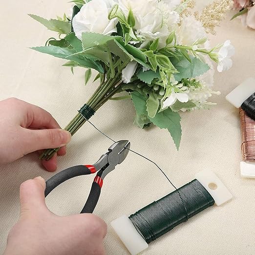 SONGZIMING Floral Arrangement Kit with Brown Floral Tape, 22 Gauge Floral Wire Stems, 26 Gauge Paddle Floral Wire and Floral Wire Cutter for Bouquets banquets, Artificial Flowers