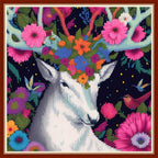 Dimensean Stamped Cross Stitch Kits Full Range of Embroidery Patterns Starter Kits for Beginners Adult or Kids DIY Cross Stitches Needlepoint Kits 11CT-Elk Flower 17.7x17.7 inch