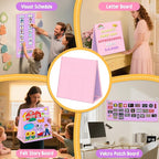 Foldable Felt Board - Double-Sided Flannel Story Board for Preschool Learning, Interactive Storytelling & Play | 33" x 12" Portable Felt Play Board for Home & Classroom Use (Pink)