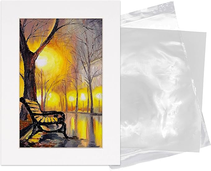 6x8 Mat for 8x10 Frame - Precut Mat Board Acid-Free Show Kit with Backing Board, and Clear Bags White 6x8 Photo Matte Made to Fit a 8x10 Picture Frame Matboard for Framing, Pack of 100 Mats
