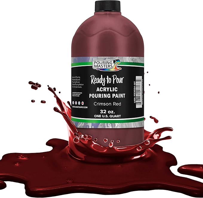 POURING MASTERS Crimson Red Acrylic Ready to Pour Pouring Paint - Premium 32-Ounce Pre-Mixed Water-Based - for Canvas, Wood, Paper, Crafts, Tile, Rocks and More