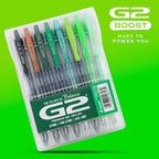 Pilot G2 Premium Gel Roller Pens, Fine Point Gel Pens, Boost Green Pack, The Colors of Balance, 8-Pack Pouch, 0.7 mm, Assorted - Ideal for School, Journaling, & Office Writing