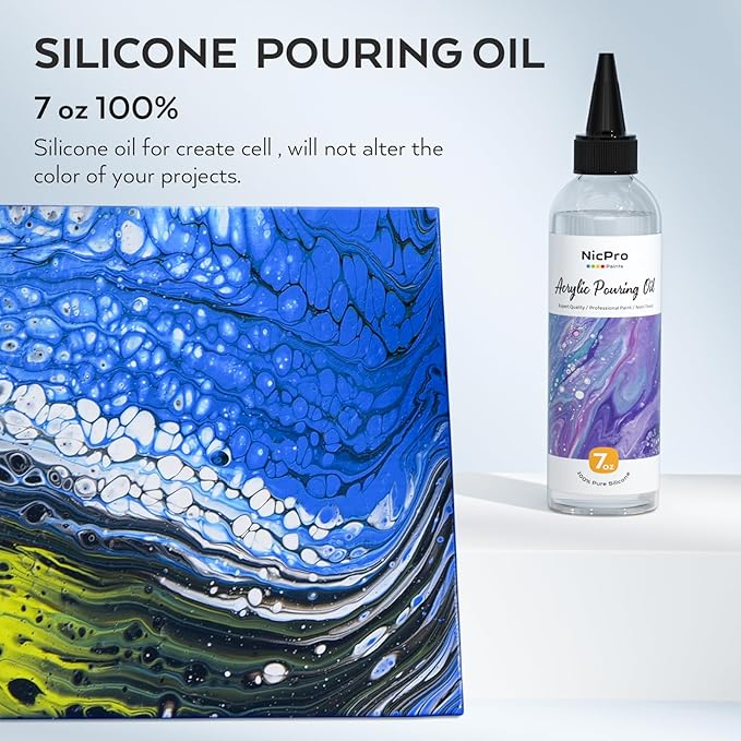 Nicpro 7 Ounce Silicone Pouring Oil for Art, Dramatic Cell Activator for Acrylic Paint Pour, 100% Silicone Medium Compatible with All Painting Acrylic or Watercolor