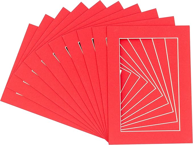 Pack of TEN 8.5x11 Mats Bevel Cut for 7x9 Photos - Acid Free Cardinal Red Precut Matboards For Pictures, Photos, Framing - 4-ply Thickness