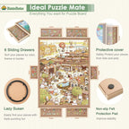 1500 Pieces Rotating Puzzle Board with 6 Drawers,34.25"x25.2" Portable Wooden Jigsaw Puzzle Table with Lazy Susan Spinning Cover
