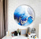 My Photostation.com 31.5''(80cm) Diameter Blue Marble Round with Silver Details Glass Wall Art Tempered Glass Printing Wall Decor Large Wall Art Wall Hangings