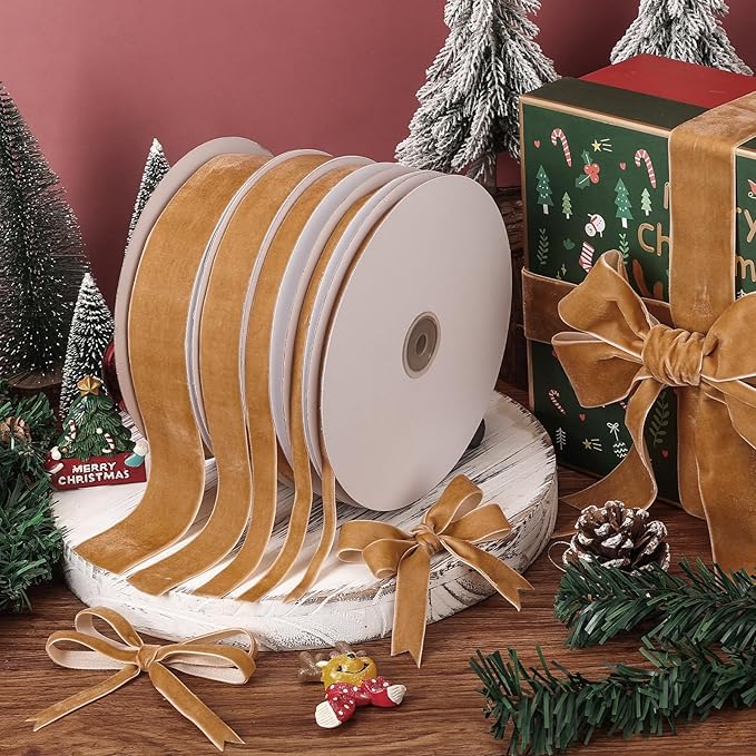 Khaki Velvet Ribbon,5/8" W x 20Yd Single Face,Great for Gift Wrapping,Hair Bows,Handmade Craft and Christmas,Wedding Decoration (5/8" Khaki)