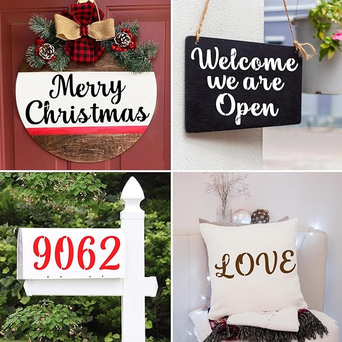 BAMIDELE 6 Inch Alphabet Letter Stencils for Painting, 66 Pcs Reusable Plastic Calligraphy Letter Stencils and Numbers Template Kit for Painting on Wood, Chalkboard, Fabric, Door Porch, Wall Art
