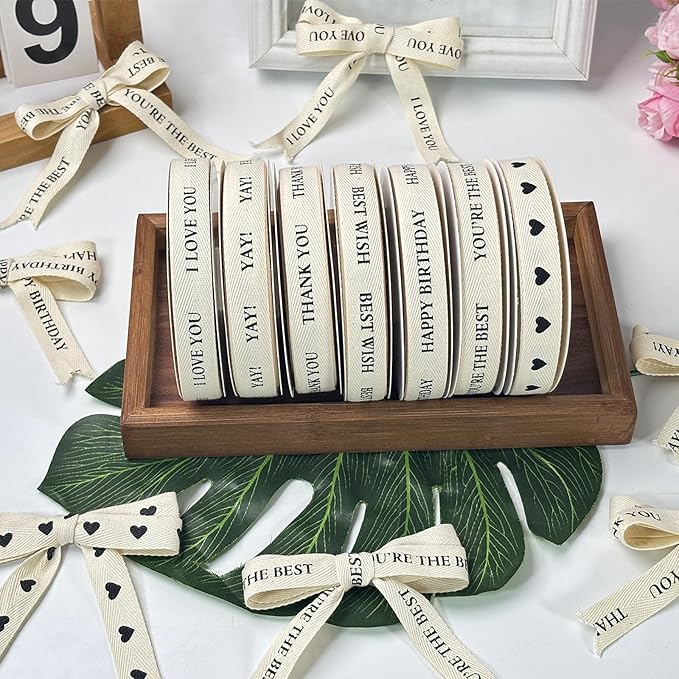 Cotton Herringbone Ribbon - Natural Twill Tape for Custom Gift Wrapping & DIY Crafts-5/8 Inch x 15 Yards - I Love You Printed Phrase