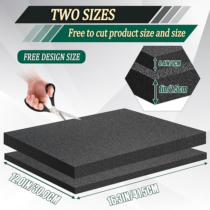 8 Pack Polyethylene Foam Pads for Packing Foam Sheets 2 Size Cuttable High Density Cushioning Inserts Protective Foam for Packing Cases and Crafts- 16" X 12" X (0.4" and 1")