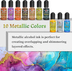FansArriche Alcohol Inks for Resin, 32 Colors High Concentrated Alcohol Ink Set for Epoxy Resin, Alcohol-Based Resin Ink for Coasters, Fluid Painting Crafts, Tumbler Making, 10 ml Each