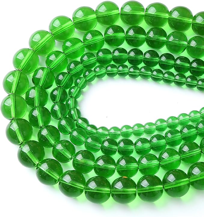 60pcs 6mm Smooth Green Crystal Glass Quartz Beads Round Loose Beads for Jewelry Making DIY Bracelet Necklace 15" Energy Healing Power Stone Beads (6mm, Green Crystal Glass)