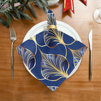 ALAZA Art Deco Floral Royal Blue & Gold Cloth Napkins Set of 6, 20x20 Inch Washable and Reusable Napkin for Decoupage Dinner Party Everyday Use