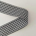 1 Inch Black and White Woven Edge Gingham Ribbon 25 Yards Each Roll 100% Polyester (1", Black)