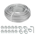 Galvanized Steel Wire Rope Cable, 3/16” Galvanized Steel Cable with Rope Clamp and Thimble, 7X7 Strand Core Aircraft Cable Used for Anchored Shed, Fencing, Sunshade, Clothesline (50ft)