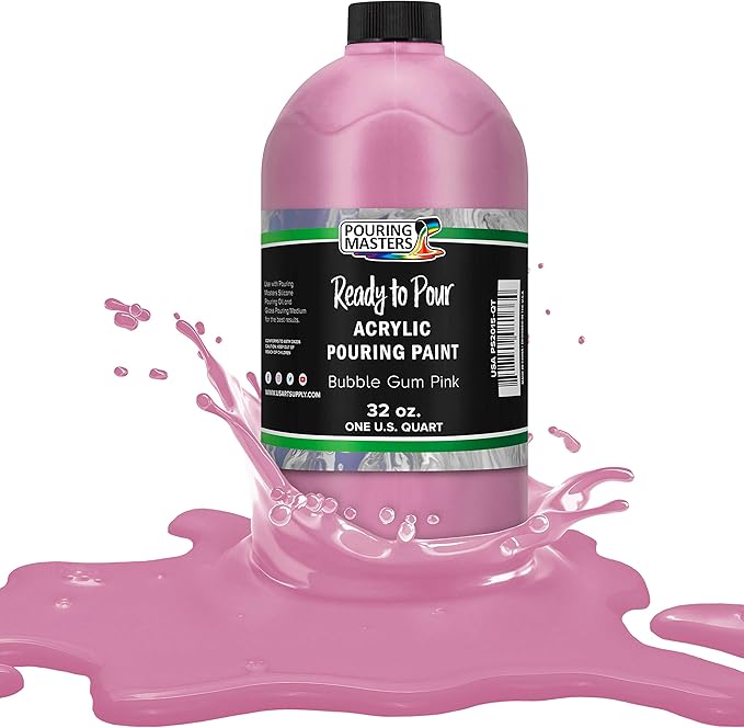 POURING MASTERS Bubble Gum Pink Acrylic Ready to Pour Pouring Paint - Premium 32-Ounce Pre-Mixed Water-Based - for Canvas, Wood, Paper, Crafts, Tile, Rocks and More