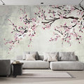 wall26 Wall Sticker/Wall Mural Watercolor Style Ink Painting Pink Cherry Blossom on Vintage, Not Peel and Stick, Non-Woven Wallpaper Decorative for Bedroom, Living Room, Office - 96x144 inches