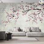 wall26 - Large Wall Mural - Watercolor Style Ink Painting Pink Cherry Blossom on Vintage Wall Background | Self-Adhesive Vinyl Wallpaper/Removable Modern Wall Decor - 66x96 inches