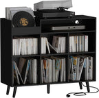 Cozy Castle Large Record Player Stand, Vinyl Storage Cabinet Mid Century Modern Turntable Stand Media Console Table Open Shelf Cube CD Album Holder Organizer for Living Room, Office, Black