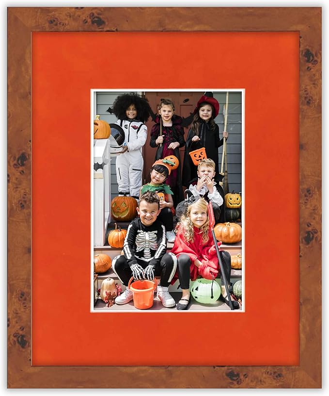 Pack of Ten Acid Free 8x10 Mats Bevel Cut for 6x8 Photos - Orange Suede Precut Matboards With Backing Boards and Self Seal Photo Mat Bags For Pictures, Photos, Framing - 4-ply Thickness